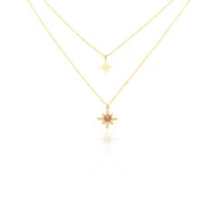 Collier Terrie Or Jaune Calcedoine Et Oxyde De Zirconium