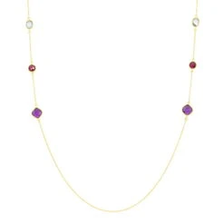 Collier Sautoir Or Jaune Rhodolite Et Amethyste Et Topaze
