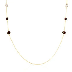 Collier Sautoir Or Jaune Rhodolite Et Quartz
