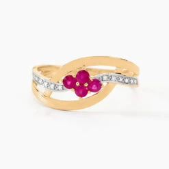 Bague Hoela Or Jaune Diamant Et Rubis