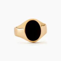 Chevalière Ovale Or Jaune Onyx