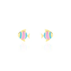 Boucles D'oreilles Puces Poisson Or Jaune