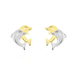 Boucles D'oreilles Puces Fulvie Double Dauphins Or Bicolore