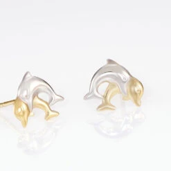 Boucles D'oreilles Puces Fulvie Double Dauphins Or Bicolore -Histoire d'Or B3OF2W0239 view2