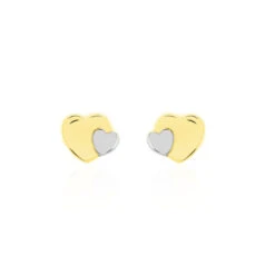 Boucles D'oreilles Puces Anne-maudae Double Coeurs Or Bicolore