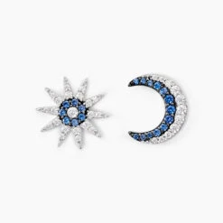 Boucles D'oreilles Dépareillées Bekhta Or Blanc Oxyde De Zirconium