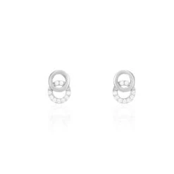 Boucles D'oreilles Puces Edmee Double Cercles Or Blanc Oxyde