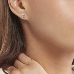 Boucles D'oreilles Puces Edmee Double Cercles Or Blanc Oxyde -Histoire d'Or B3OFBZW443 model0