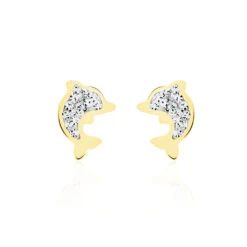 Boucles D'oreilles Puces Eleanor Dauphin 0 Or Jaune Strass