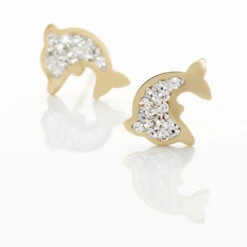 Boucles D'oreilles Puces Eleanor Dauphin 0 Or Jaune Strass -Histoire d'Or B3OFJPW003 view2
