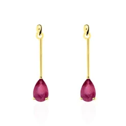 Boucles D'oreilles Pendantes Goutte Or Jaune Rubis