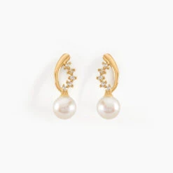 Boucles D'oreilles Puces Dominga Or Jaune Perle De Culture Et Oxyde