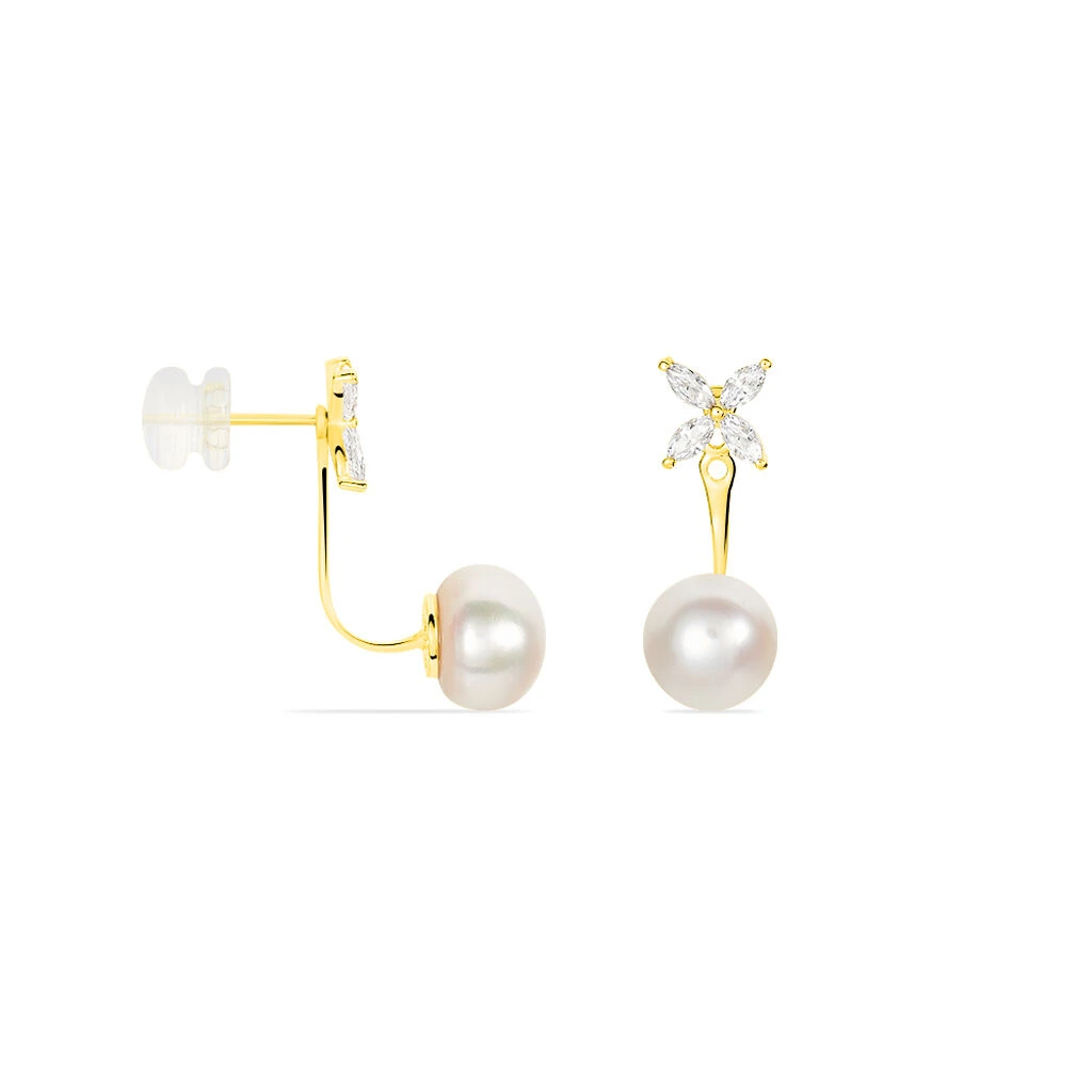 Bijoux D'oreilles Norah Or Jaune Perle De Culture Et Oxyde 2 Bijoux D'oreilles Norah Or Jaune Perle De Culture Et Oxyde – Image 2