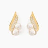 Boucles D'oreilles Puces Loeva Or Jaune Perle De Culture Et Oxyde