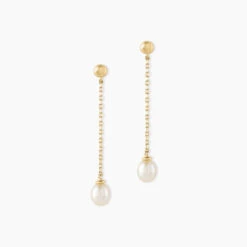 Boucles D'oreilles Pendantes Adriette Or Jaune Perle De Culture