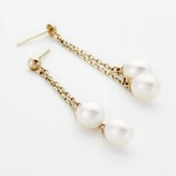 Boucles D'oreilles Pendantes Carrine 2 Fils Or Jaune Perle De Culture -Histoire d'Or B3OFJU2354 view2