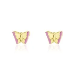 Boucles D'oreilles Puces Bartholomée Papillon Or Jaune