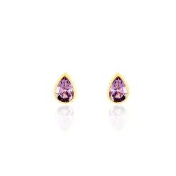 Boucles D'oreilles Puces Fassia Or Jaune Amethyste