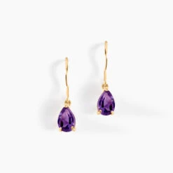 Boucles D'oreilles Pendantes Kalyne Or Jaune Amethyste