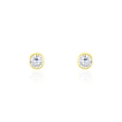 Boucles D'oreilles Puces Elda Serti Clos Or Jaune Oxyde De Zirconium