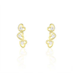 Boucles D'oreilles Puces Daria Coeur Triple Or Jaune Oxyde