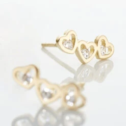 Boucles D'oreilles Puces Daria Coeur Triple Or Jaune Oxyde -Histoire d'Or B3OFJZW629 view2