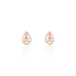 Boucles D'oreilles Puces Or Rose Morganite Et Diamant