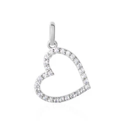 Pendentif Coeur Penche Or Blanc Oxyde De Zirconium