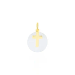 Pendentif Amaryllis Croix Or Jaune Nacre