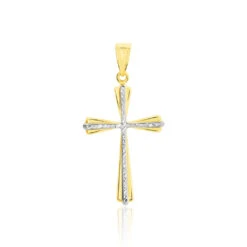 Pendentif Benny Croix Ciselee Or Bicolore