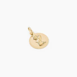 Pendentif Ange Rond Cisele Or Jaune