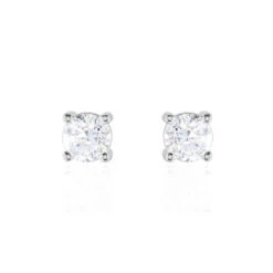 Boucles D'oreilles Puces 4 Griffes Or Blanc Diamant Synthetique