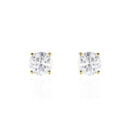 Boucles D'oreilles Puces 4 Griffes Or Jaune Diamant Synthetique