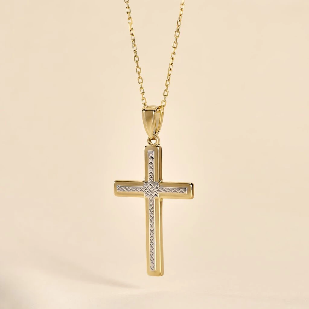 Pendentif Benny Croix Ciselee Or Bicolore 3 Pendentif Benny Croix Ciselee Or Bicolore – Image 3