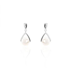Boucles D'oreilles Pendantes Adelina Argent Blanc Perle De Culture