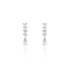 Boucles D'oreilles Pendantes Giacobbe Argent Blanc Perle De Culture