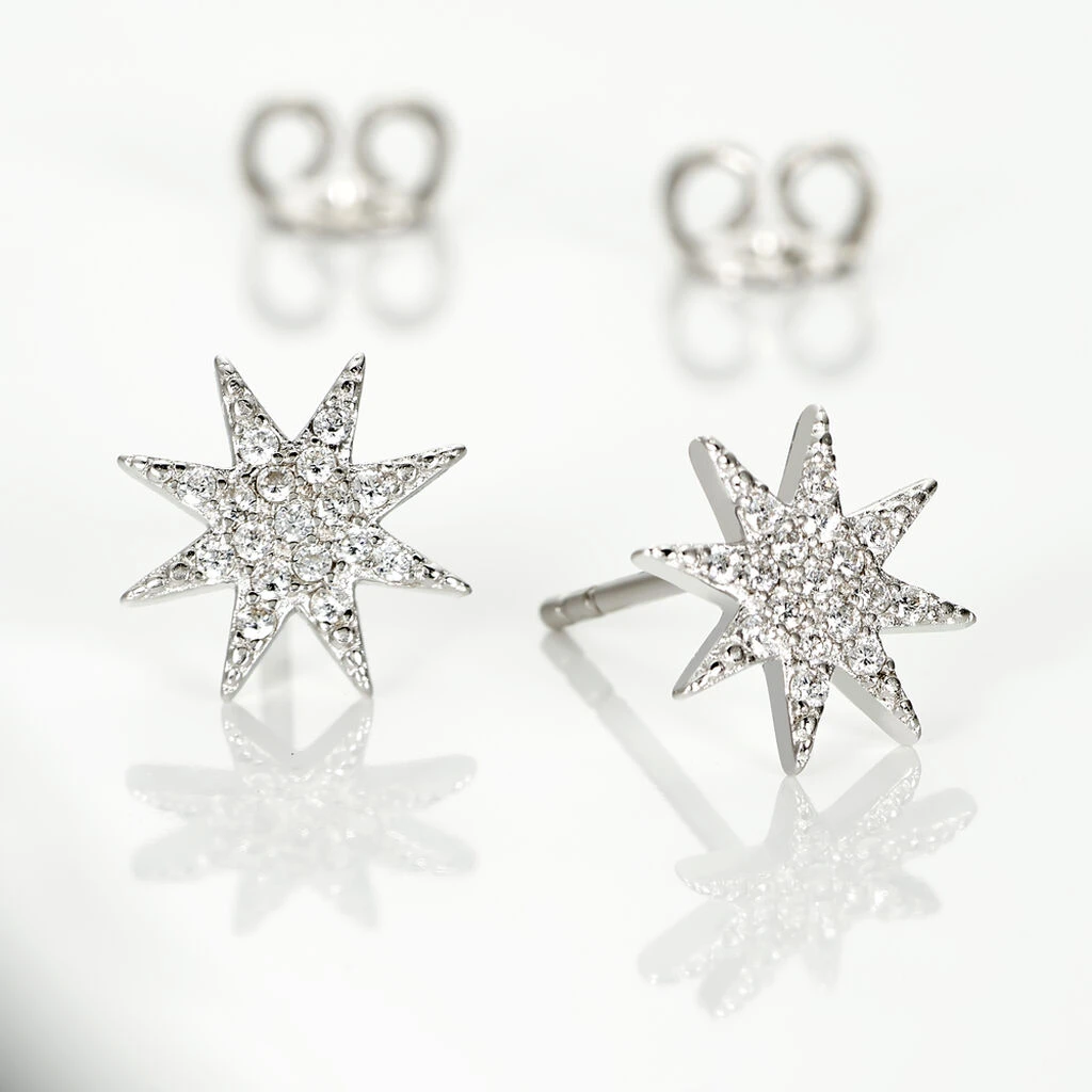 Boucles D'oreilles Puces Sarida Argent Blanc Oxyde De Zirconium 3 Boucles D'oreilles Puces Sarida Argent Blanc Oxyde De Zirconium – Image 3