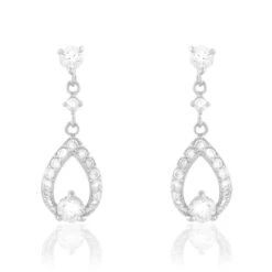 Boucles D'oreilles Pendantes Istanbul Argent Blanc Oxyde De Zirconium