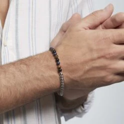 Bracelet Acier Blanc Calum œil De Tigre Onyx Agathe -Histoire d'Or FIBHBNN005 model0