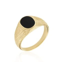 Chevalière Plaqué Or Jaune Carson Email Noir