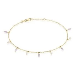 Chaîne De Cheville Vesa Plaqué Or Jaune Améthyste Perle De Culture