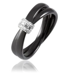 Bague Ceramik Design Argent Blanc Oxyde De Zirconium Et Céramique