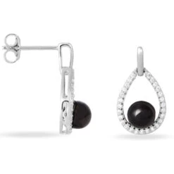 Boucles D'oreilles Pendantes Nerea Argent Blanc Céramique Et Oxyde -Histoire d'Or MAOFBXN141 view1